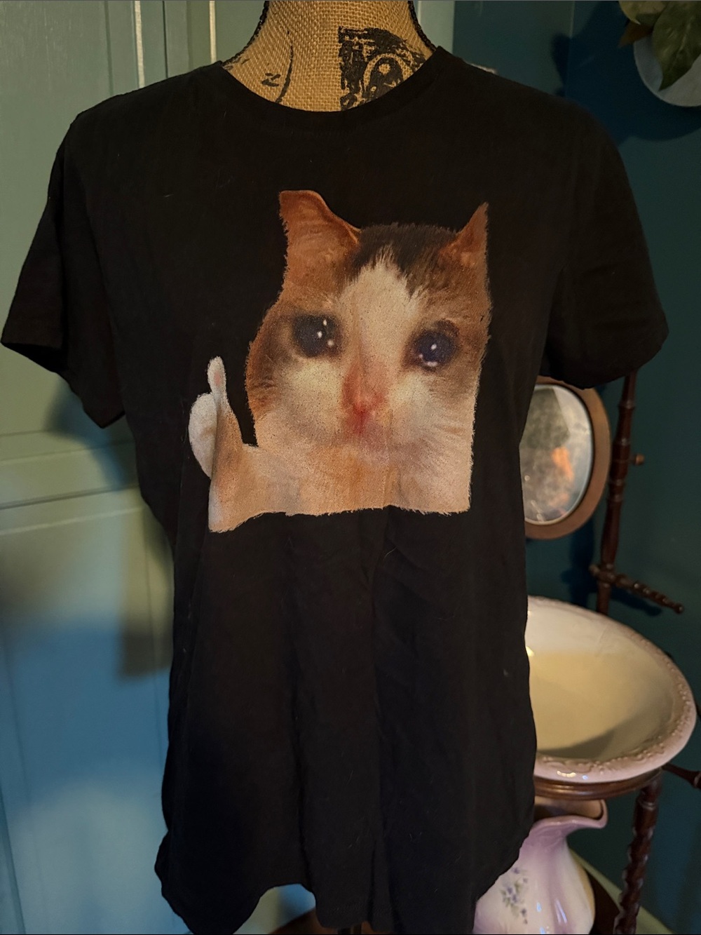 Black Cat Face Graphic Short Sleeve Tee